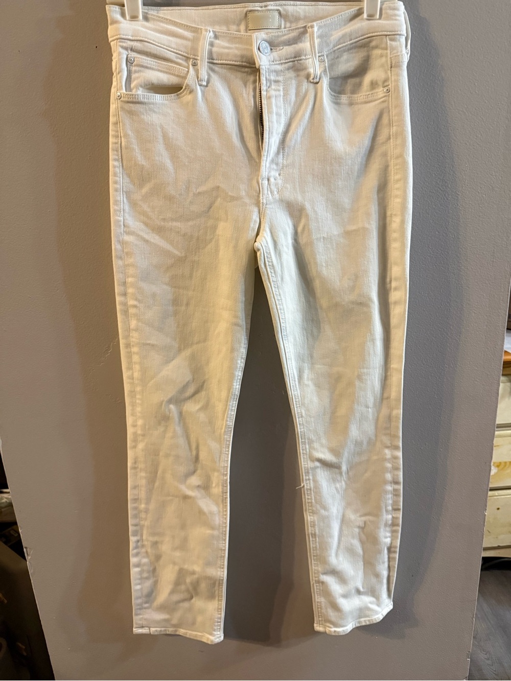 Mother Denim High-Waist Looker Ankle Antique White Skinny Jean Sz 28 S26